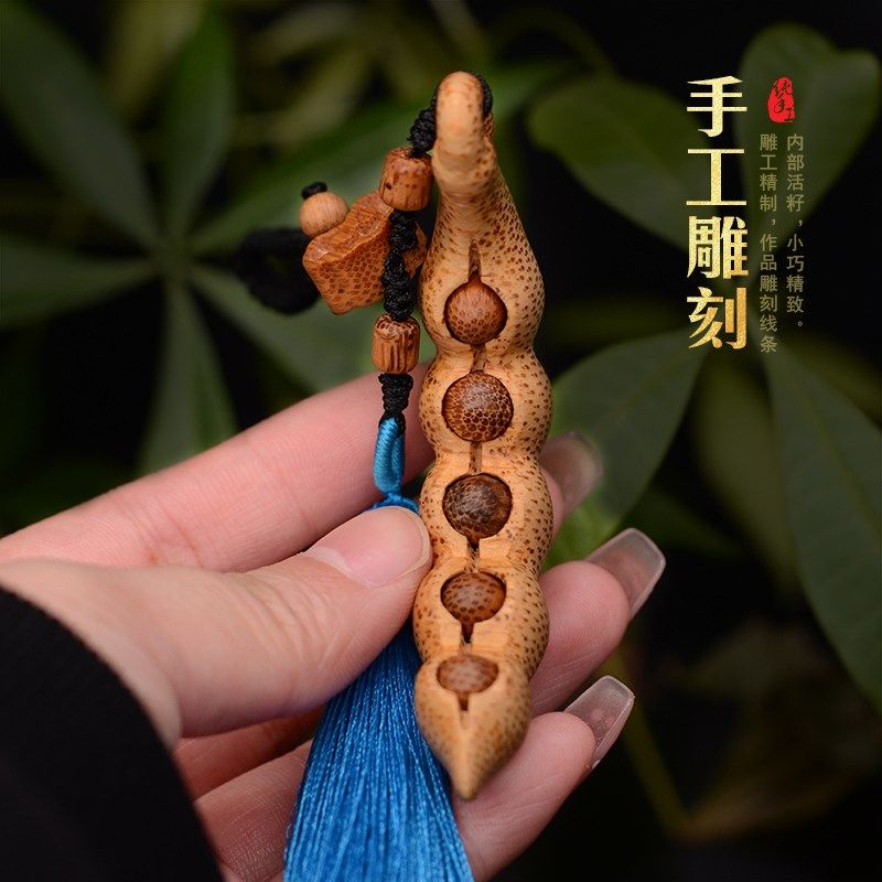 精选天然高密度满钉老竹根雕 纯手工竹雕刻小豆荚竹木雕 文玩挂件