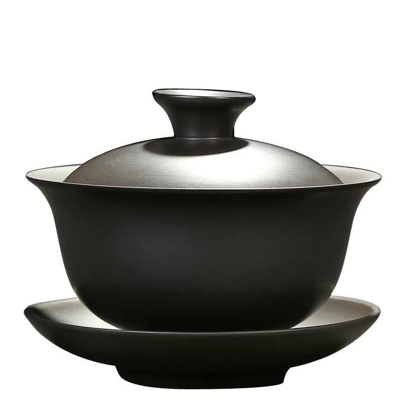 原矿紫砂黑泥家用盖碗功夫茶具敬茶碗配件陶瓷茶备大茶杯