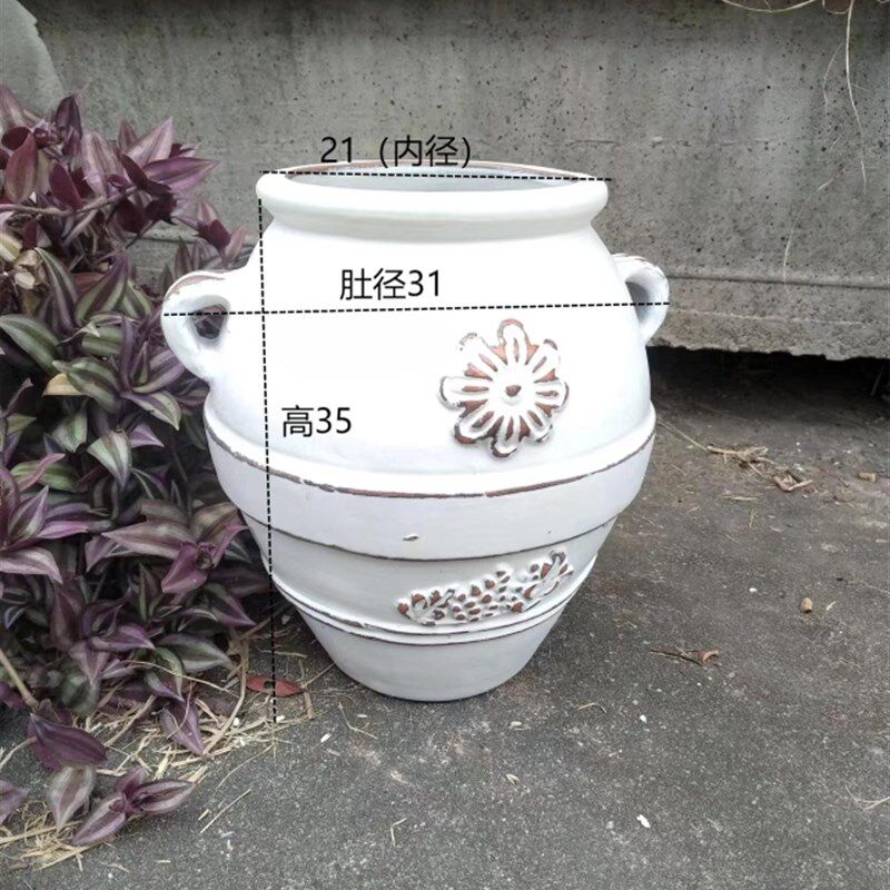 白色双耳庭院大号陶罐景观土陶粗陶红陶花盆花瓶摆件陶瓷大码陶盆