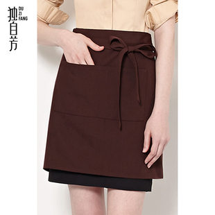 独自芳韩版纯色餐饮酒店服务员奶茶店工作服短款围裙定制LOGO印字
