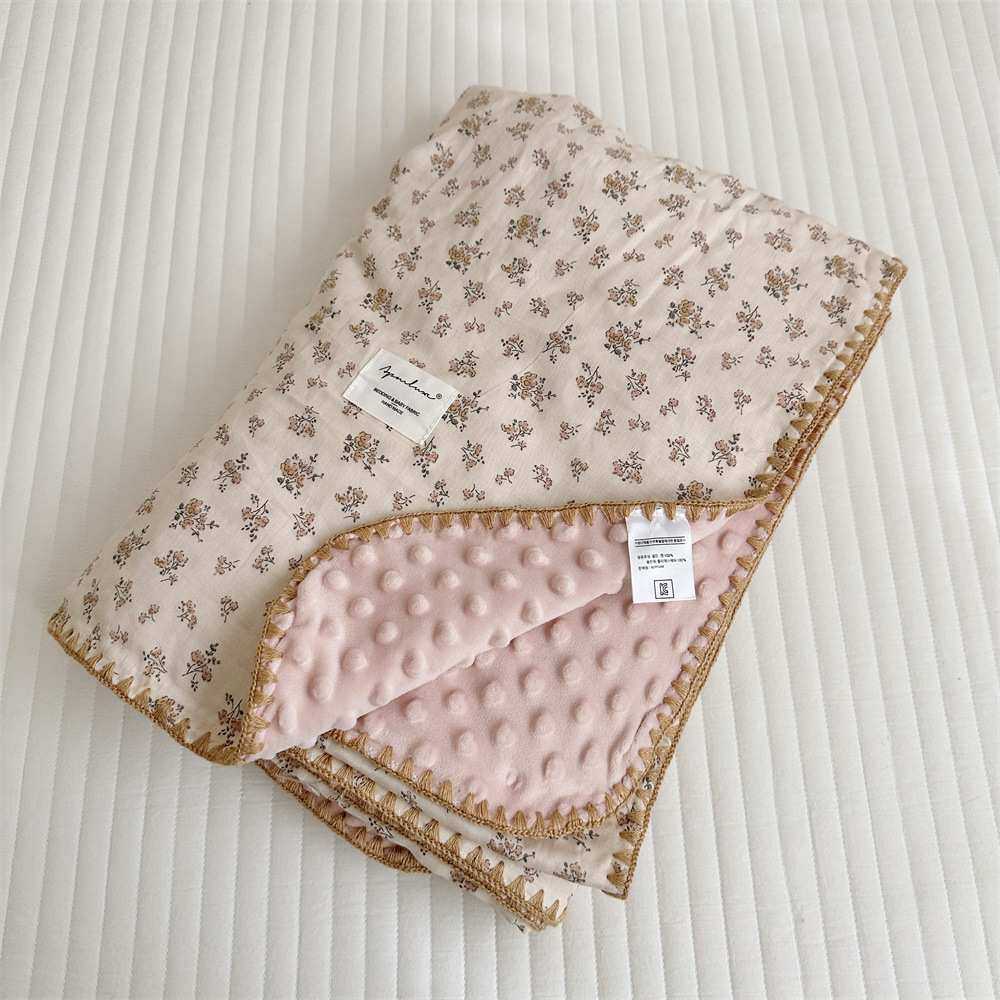 全棉纱布儿童豆豆亲肤盖毯宝宝出行推车小盖毯四季薄毯子贝壳钩边