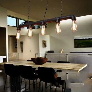 美式复古铁艺吊灯创意新款复古灯具美式乡村餐厅吧台铁艺水管吊灯