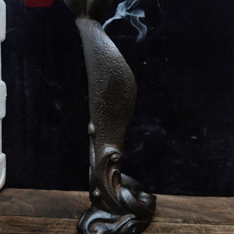 铸质材铁水社纹荷叶莲子倒流香熏炉复古怀旧雅居文房茶波实用收藏