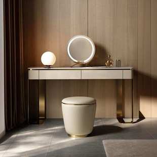 化妆桌梳妆台卧室2025新款实木主卧小户型轻奢岩板不锈钢岩板台面