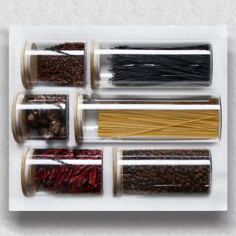 玻璃储物罐简约厨房杂粮茶叶收纳罐子竹木盖直筒高硼硅玻璃密封罐