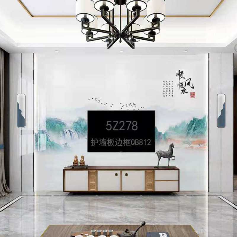 2022新款岩板背景墙新中式山水大理石纹客厅电视墙简约现代轻奢风