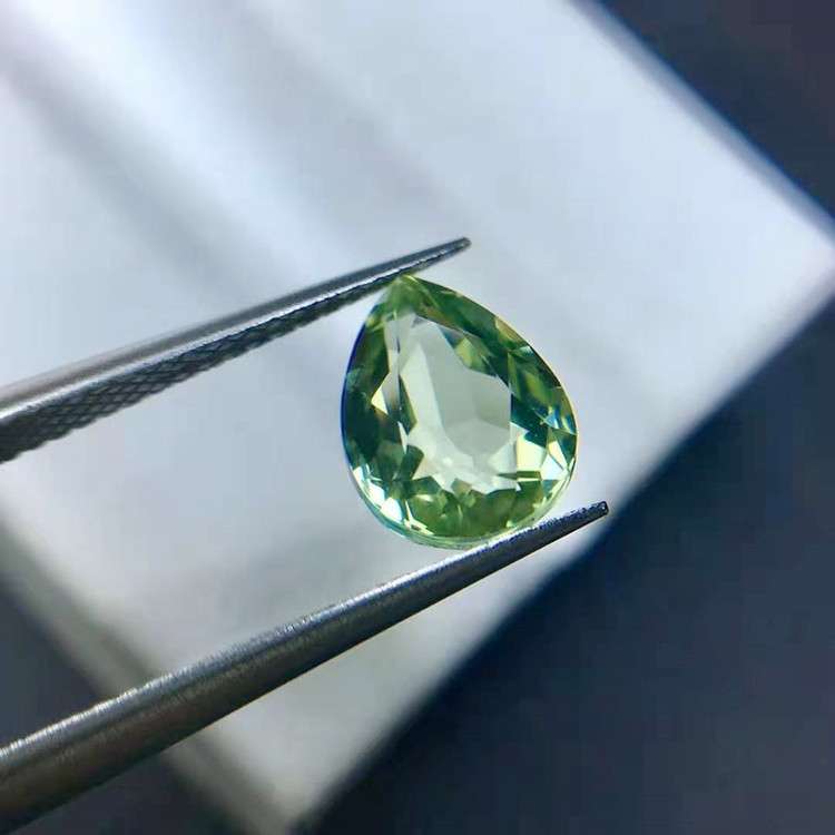 原设计宝石戒面通透绿色水滴形1.58ct天然碧玺裸石彩宝首饰定