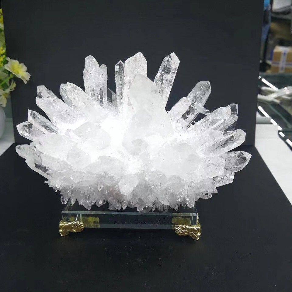 直销白水晶簇水晶原石水晶柱绿黄紫水晶花菊花石风水摆件