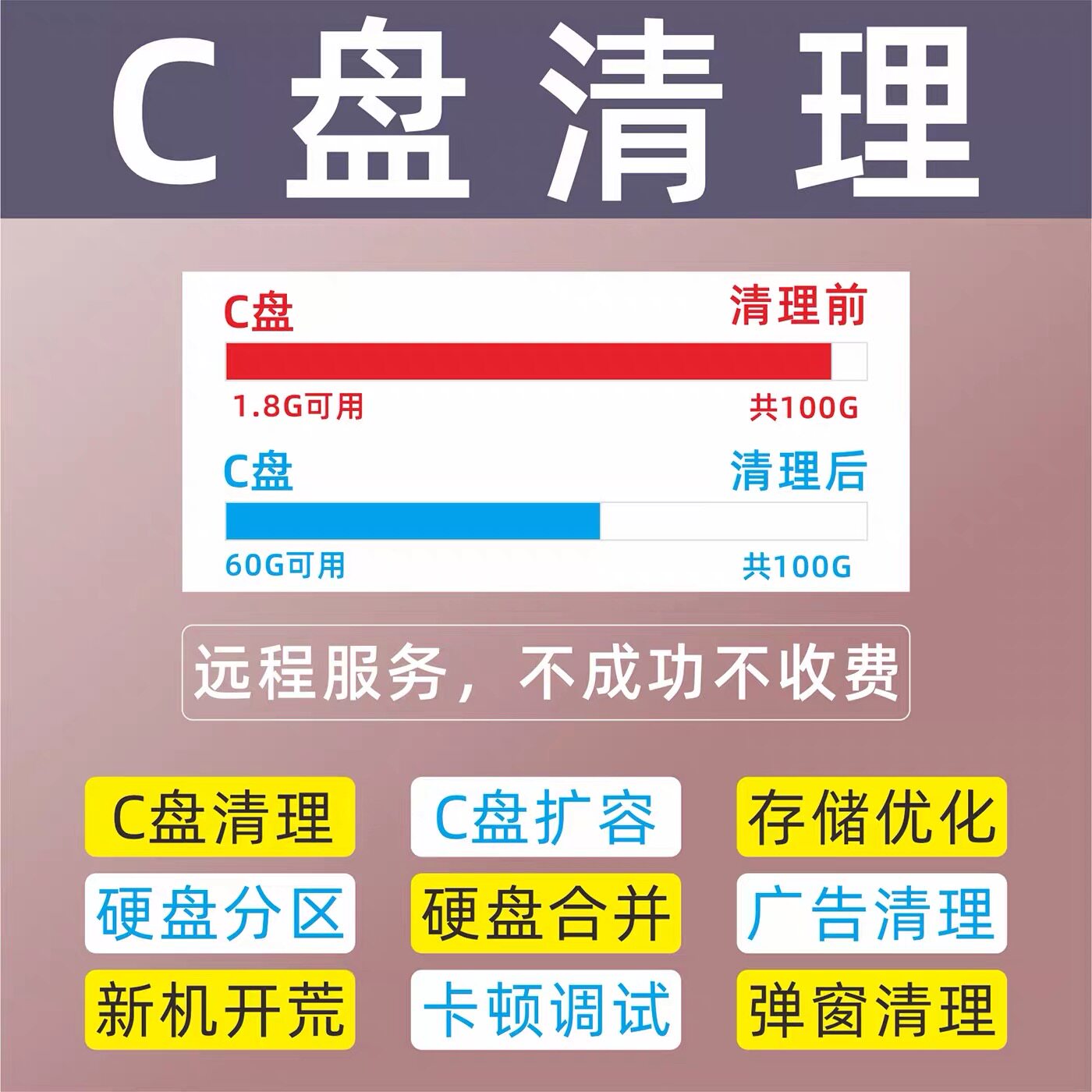 电脑内存远程c盘清理扩容台式笔记本磁盘分区流氓软件广告弹窗