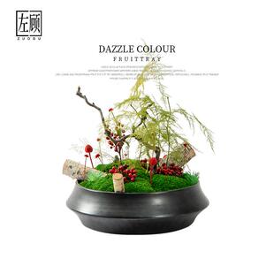 左顾 新中式仿真绿植文竹盆景高端摆花茶室茶台茶桌摆件花艺装饰