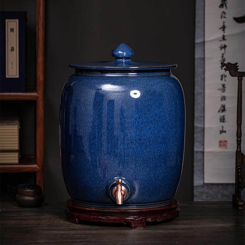 景德镇陶瓷器泡酒坛子 蓝釉窑变陶瓷酒坛20斤/30/40/50斤装酒罐子