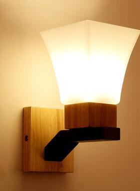卓迩现代简约创意壁灯过道床头灯走廊木艺实木LED壁灯酒店茶楼灯