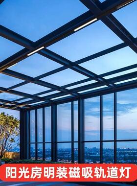 玻璃阳光房专用明装吸顶长条超薄磁吸轨道灯简约庭院雨棚led照明