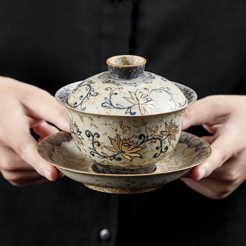 火山石手绘盖碗鎏银陶瓷茶碗三才茶杯个人专用功夫泡茶器家用送礼,玩具/童车/益智/积木/模型,毛绒/玩偶/公仔/布艺类玩具,淘宝优惠券,粉丝福利购,淘宝优惠卷