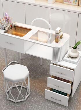奶油风美甲桌白色日式玻璃单人全套轻奢简约美甲台收纳折叠美甲桌
