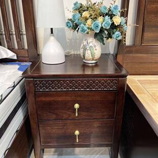 新中式实木床头柜乌金现代床边床边柜家用卧室储物柜收纳全实木