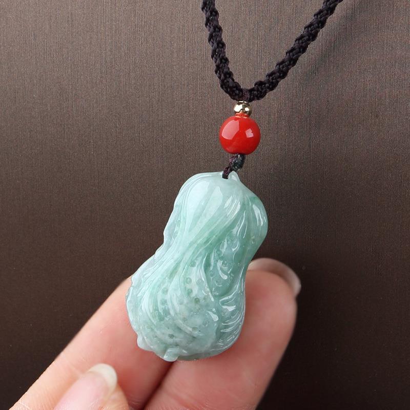 金德鑫 天然翡翠a货吊坠玉白菜糯冰种水种老细腻 翡翠挂件