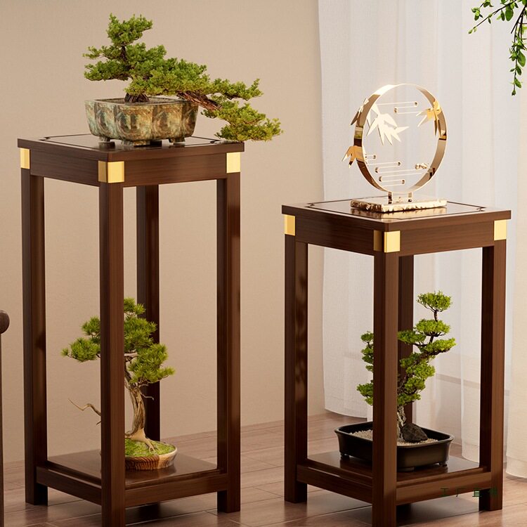 新中式禅意楠竹花架子落地式客厅简约榫卯花几摆件展示架阳台花台