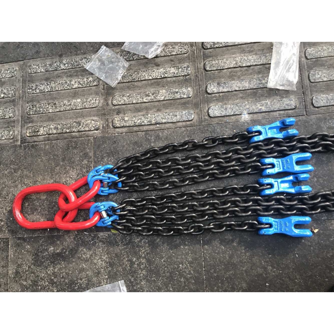 定制G80起重链条吊索具四腿,子母环蝴蝶扣链条调节器羊角安全钩