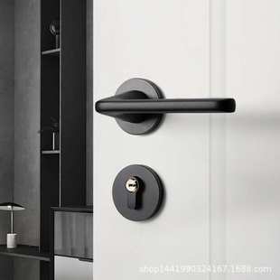 黑色静音室内门把手卧室门锁内门锁静音执手锁分体磁吸木门锁