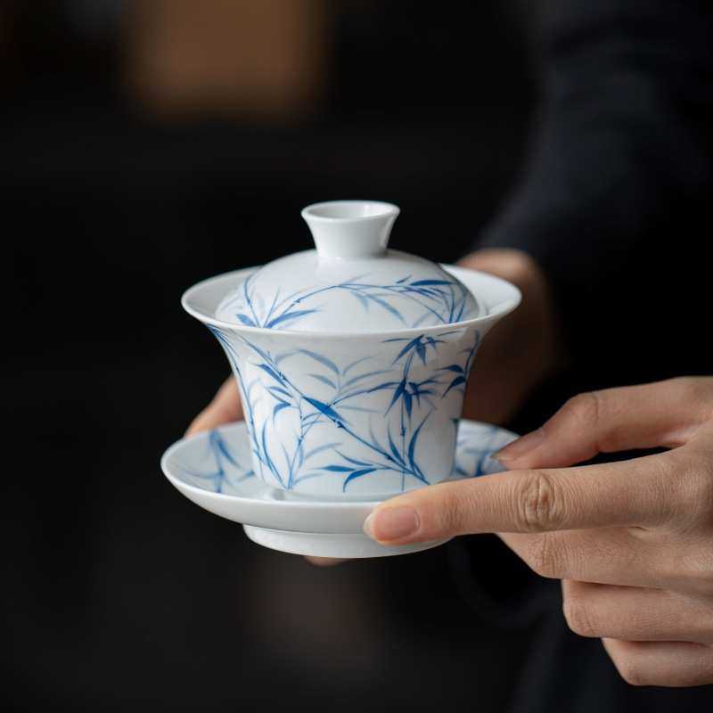 竹子三才盖碗手绘陶瓷单个大号高端德化白瓷泡茶碗功夫茶具泡茶器,模玩/动漫/周边/娃圈三坑/桌游,模型制作工具/辅料耗材,淘宝优惠券,粉丝福利购,淘宝优惠卷