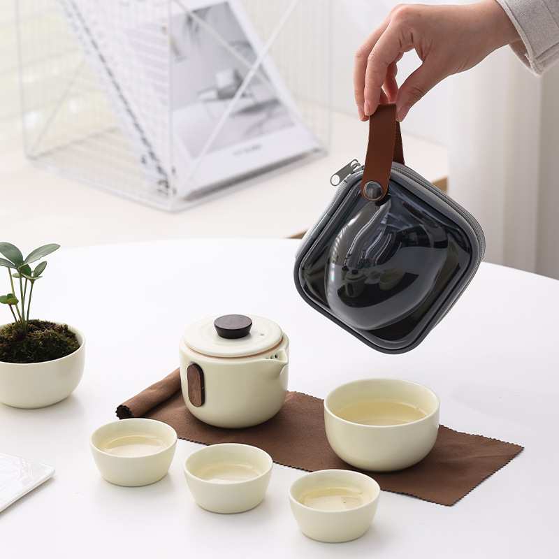 新中式陶瓷一壶四杯快客杯简约户外旅行茶具套装随身泡茶壶便携包