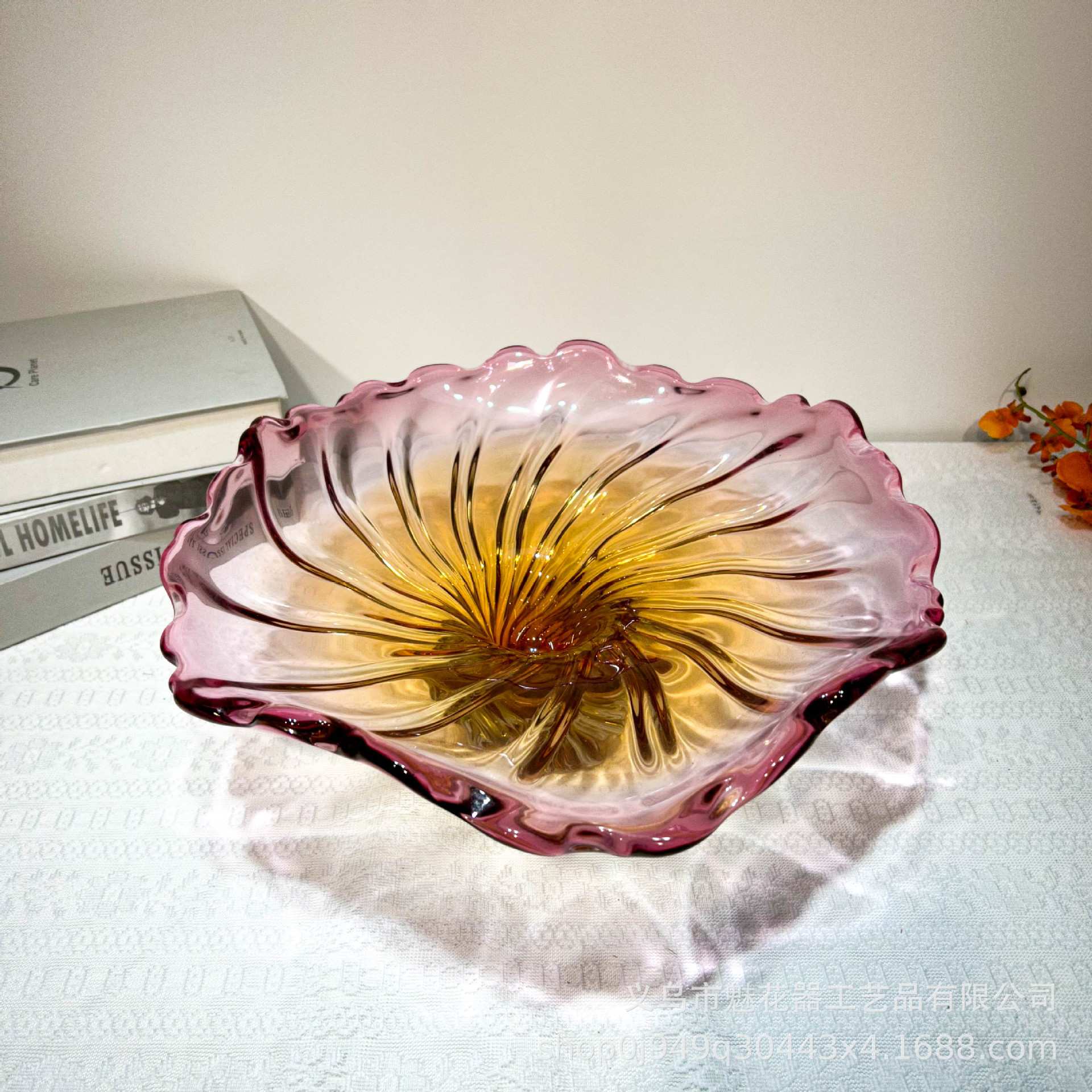 现代设计师款双拼花瓣果盘客厅餐桌茶几样板间高级感装饰器皿摆件