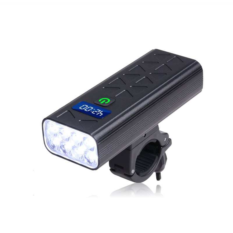 新品8LED内置电池电量数显自行车灯USB充电前灯山地车灯8T6手电筒