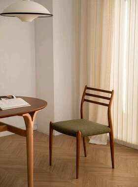 THE MAZAY北欧中古实木餐椅家用软包靠背椅子Moller78号设计师椅