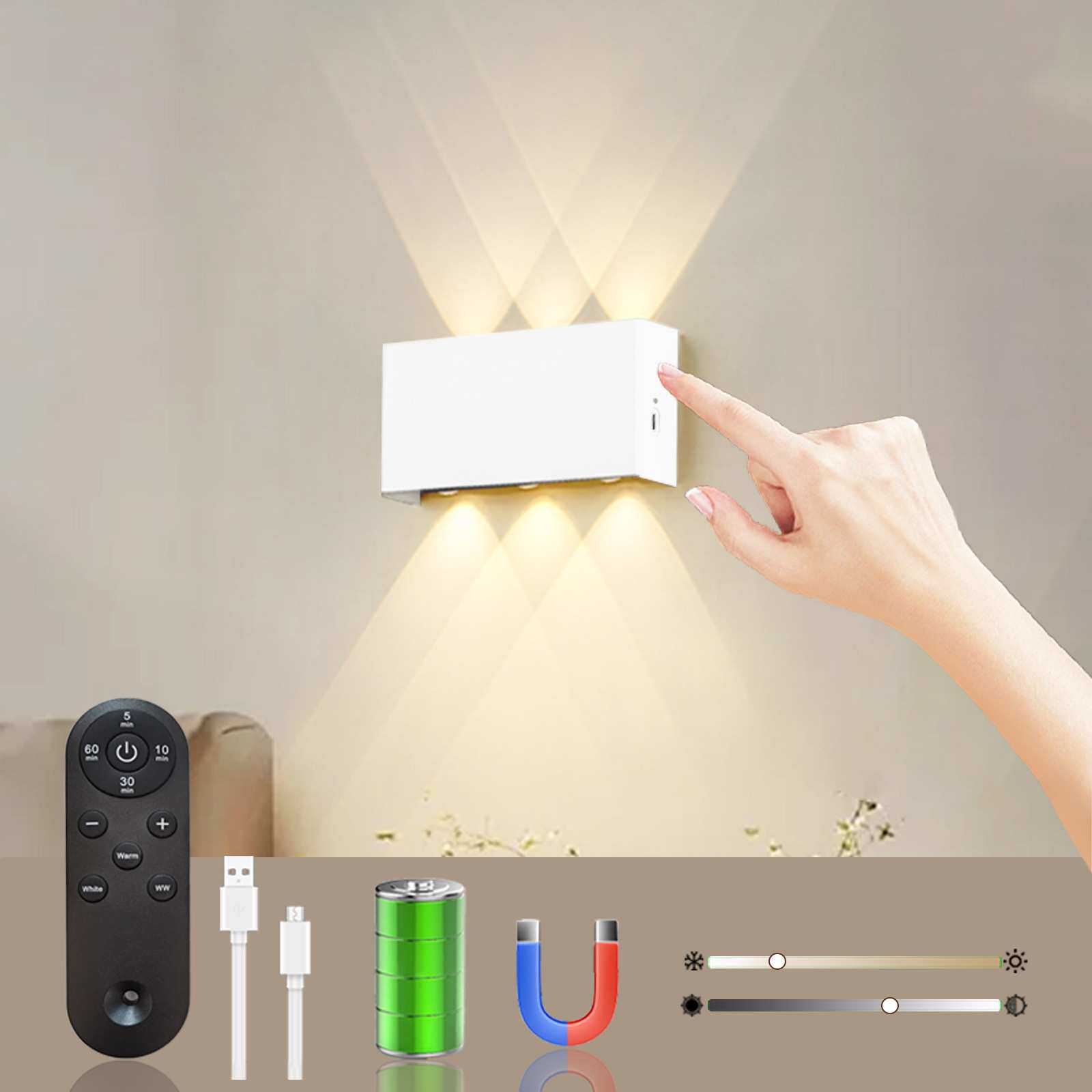 LED遥控器充电壁灯触摸三色无极调光5200mAh可定时室内床头客厅灯