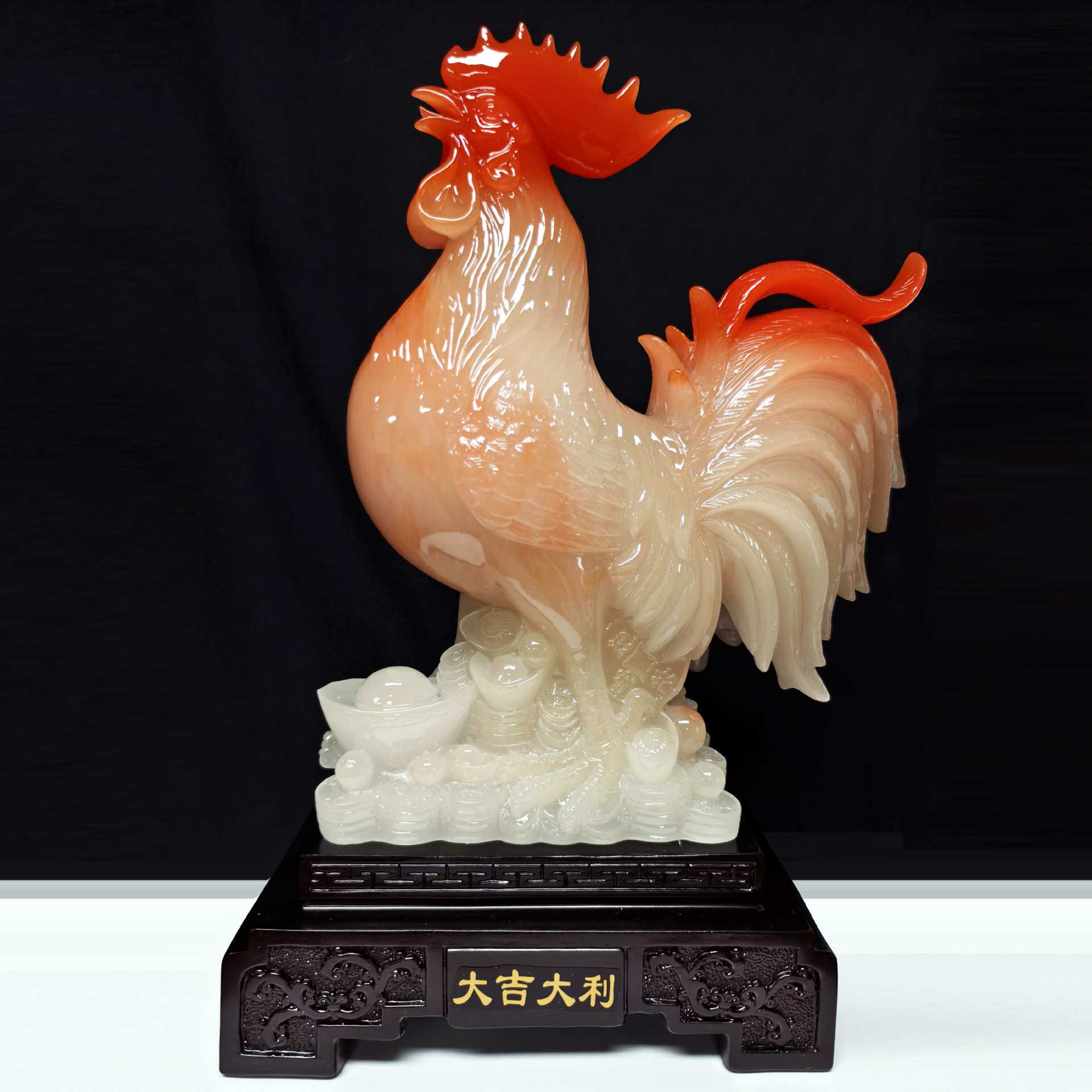十二生肖翠玉大公鸡摆件工艺品中式大吉大利客厅电视柜办公室装饰