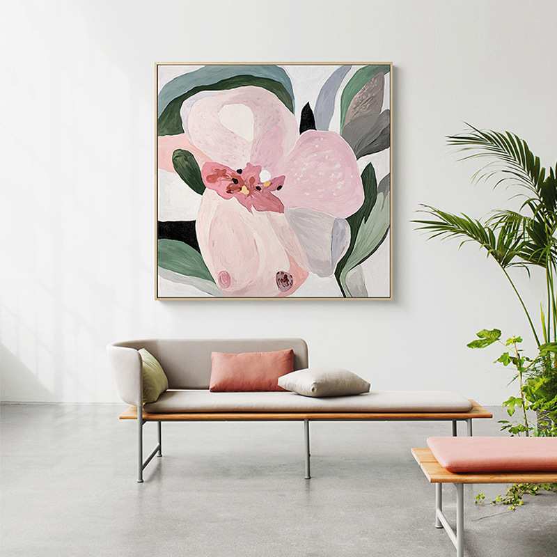 绽放 现代轻奢抽象客厅装饰画ins粉色花北欧餐厅挂画卧室床头壁画