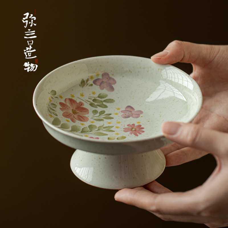 弥言中式高脚茶点盘家用陶瓷精致高足点心盘复古禅意水果盘茶壶垫