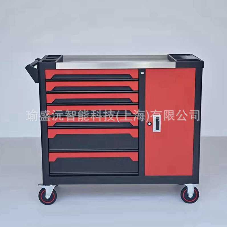 汽保维修工具车 七抽单开门移动工具柜 不锈钢台面车间维修工具柜