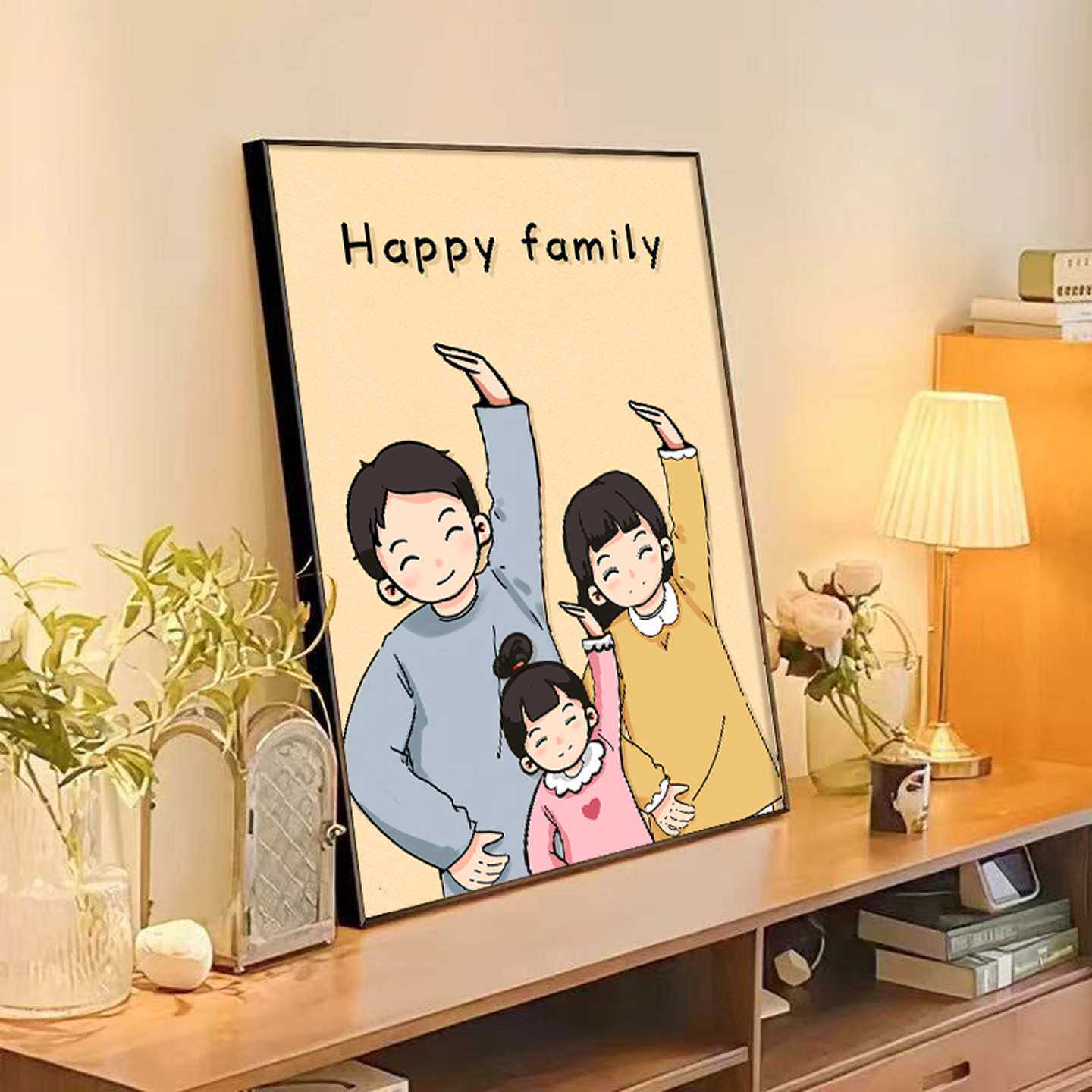 现代简约一家三口客厅装饰画餐厅壁画卧室床头挂画温馨卡通走廊画