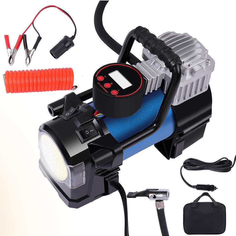 12V 双缸车载充气泵 数显胎压监测 带 LED 应急灯 汽车轮胎打气泵