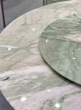 维ye纳大理石 圆形餐桌轻奢客厅背景墙玄关绿色奢石茶几台盆