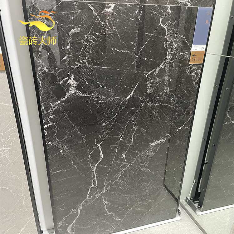 佛山瓷砖通体大理石深灰色客厅地砖750x1500黑色厨卫电视背景墙砖