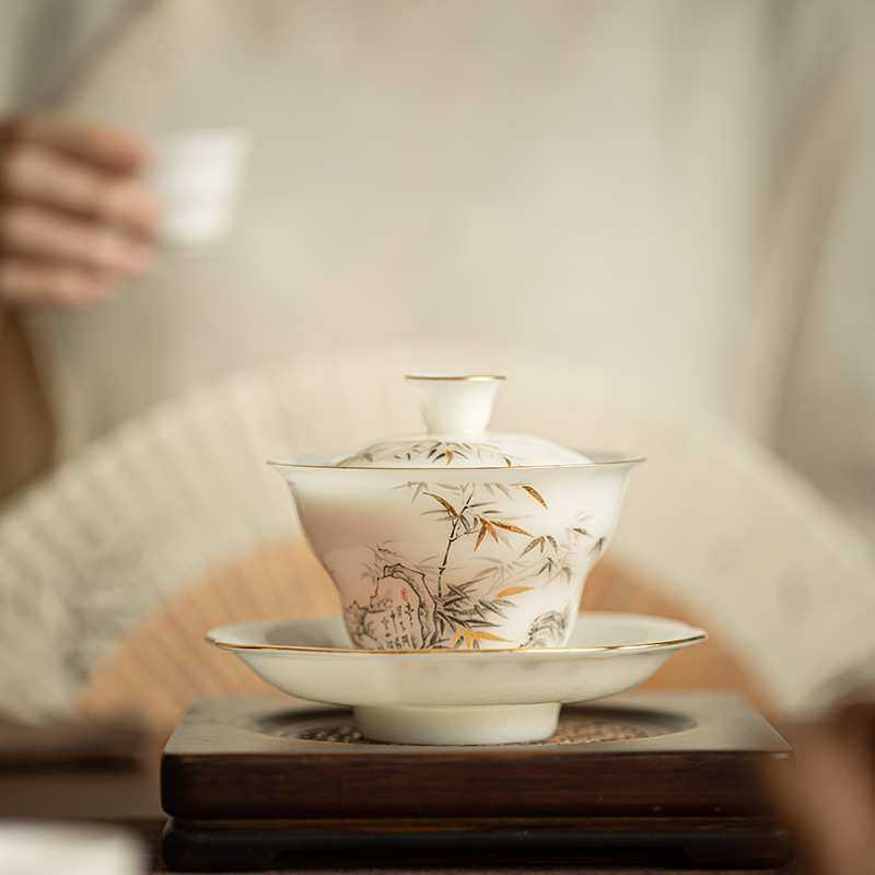璞玉冰种羊脂玉瓷盖碗三才盖碗薄胎泡茶碗敬茶碗陶瓷茶具节日送礼,模玩/动漫/周边/娃圈三坑/桌游,模型制作工具/辅料耗材,淘宝优惠券,粉丝福利购,淘宝优惠卷