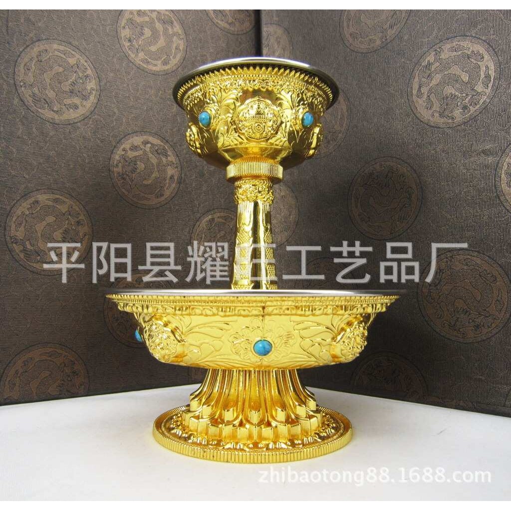 大号镀金八吉祥护法杯双层不锈钢内胆高端礼盒法器护法礼盒