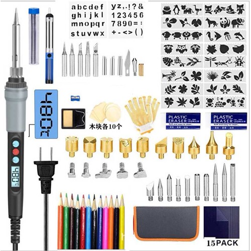 111 件木材燃烧套件木材燃烧工具带LCD 显示燃烧笔压花/雕刻/焊接