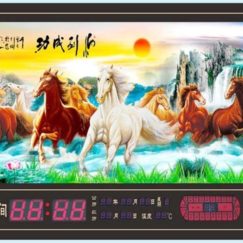 康巴丝万码大带节气风景画LED大数年客厅装饰历日历挂钟表电子钟