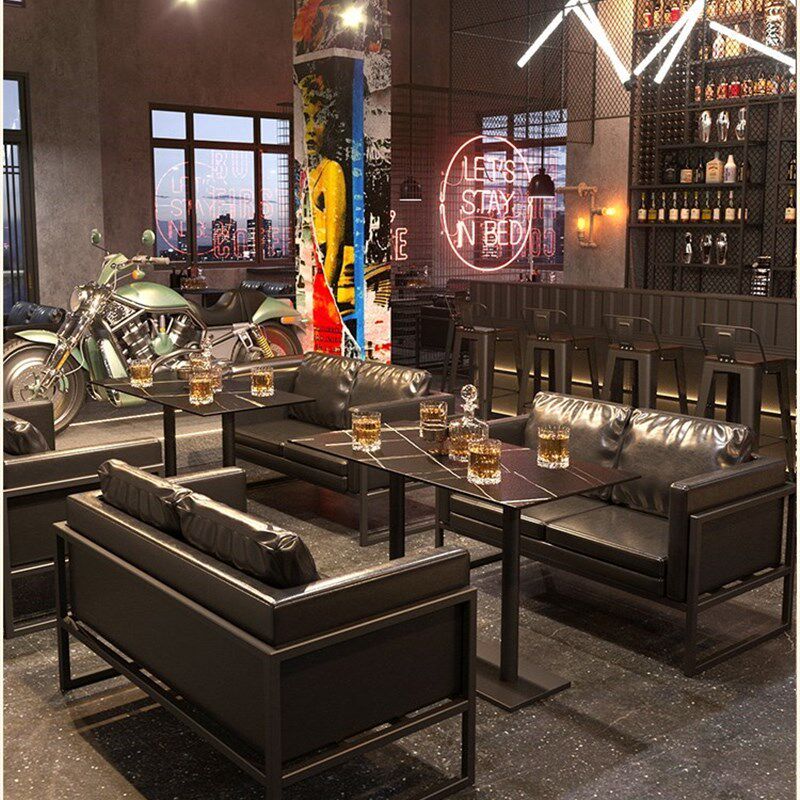 复风铁艺卡座奶啡店酒吧清吧桌椅组合咖茶厅餐厅集装箱工业古沙发