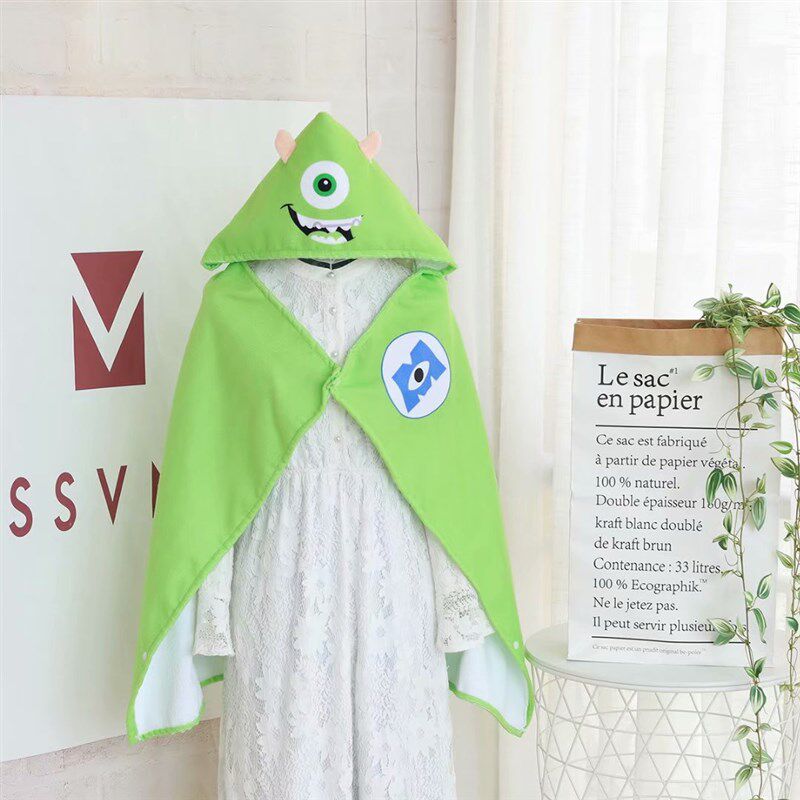 卡通夏季珊瑚绒小毛毯单人午睡毯学生盖毯连帽披肩儿童披风斗篷