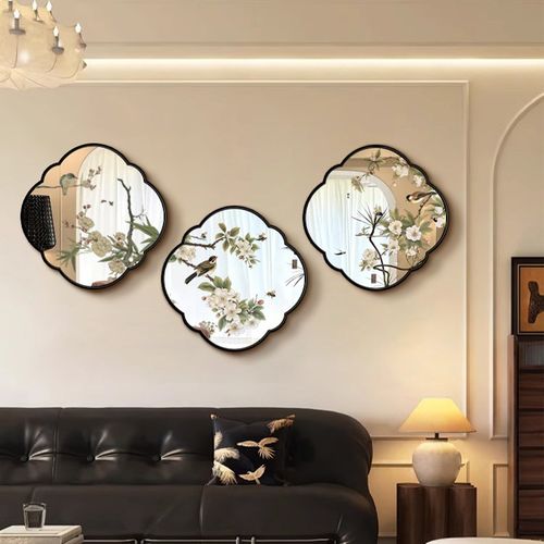 法式客厅镜面装饰画2024新款沙发背景墙复古壁画花鸟玄关镜子挂画