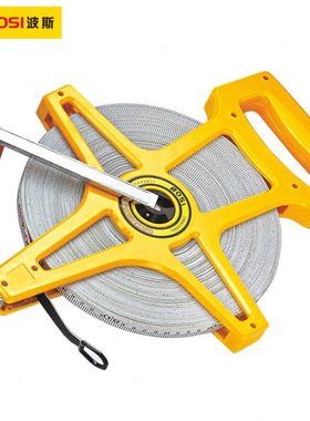 波斯工程软尺架式纤维皮尺长尺长卷尺100米测量皮卷尺手提尺米尺