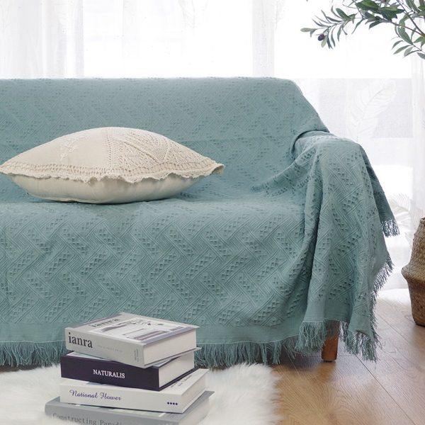 简约现代纯色格子沙发套莫兰迪活性染色纯色沙发巾全盖沙发毯网红