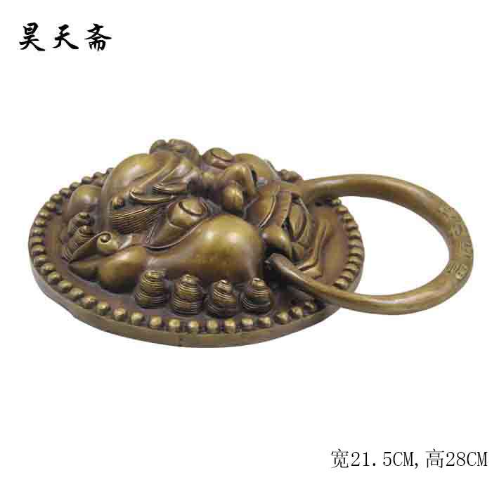 昊天斋明清典纯铜配件仿古大门环老式麒麟拉手新中式兽头把手