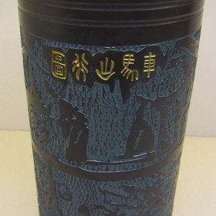 徐州特色礼品客厅书房创意礼品新中式摆件汉风黑陶车马出行图笔筒