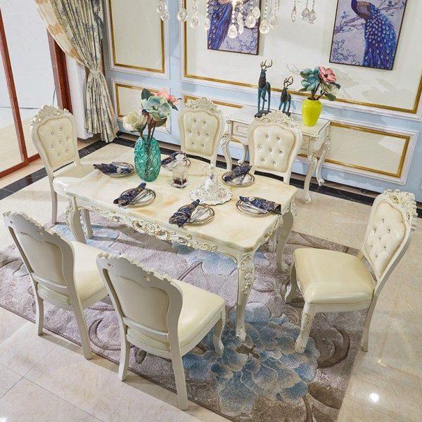 欧式餐桌 家用大理石面餐桌 高档橡木实木饭桌餐桌餐椅组合,住宅家具,大理石餐桌,淘宝优惠券,粉丝福利购,淘宝优惠卷